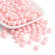 Honeyhandy Plating Eco-Friendly Poly Styrene Acrylic Beads, AB Color, Faceted Round, Pink, 8mm, Hole: 1mm, about 2000pcs/500g