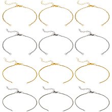 NBEADS 12 Pcs 4 Styles Slider Chain Bracelets, 7.08" Long Adjustable Slider Bracelets 304 Stainless Steel Cable Extender Chains with Lobster Claw Clasps for Jewellery Making