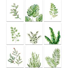 SUPERDANT 9 PCS Watercolor Tropical Plants Unframed Canvas Prints Wall Decor Tropical Leaf Canvas Wall Art Prints Preppy Room Decor Wall Art College Dorm Room Unframed Wall Art for Bedroom