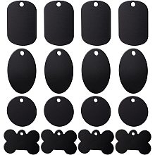 BENECREAT 40Pcs Black 4 Style Aluminum Stamping Blanks Tags Flat Round Oval Rectangle Bone Shape Tags with Hole for Necklace Bracelet Jewelry Pendant