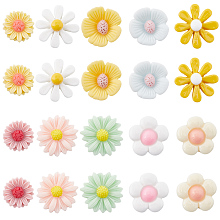 SUNNYCLUE 80Pcs 10 Styles Opaque Resin Cabochons, Flower, Mixed Color, 15~23x15~23x5~8mm, 8pcs/style