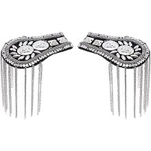 SUPERFINDINGS 2Pcs Shoulder Epaulets Tassel Platinum Fringe Shoulder Pads Blazer Epaulet Metal Fashion Shoulder Jewelry Rhinestones Cloth Accessories Brooches for Men and Women,187x61x8mm