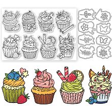 GLOBLELAND Cupcake Clear Stamps and Cutting Dies Cupcake Stamps and Embossing Die Cuts Silicone Stamp Cards and Metal Cutting Die for Card Making and DIY Embossing Scrapbooking