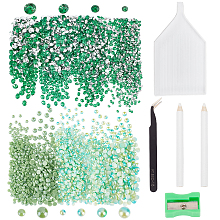 AHANDMAKER DIY Diamond Painting Making Kits, Including Acrylic Cabochons, Opaque Glass Cabochons, Stainless Steel Beading Curved Tweezers, Tray Plate, Pickers Pen, Plastic Pencil Sharpeners, Green