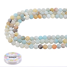 DIY Bracelet Making Kits, 3 Strands Frosted Natural Amazonite Round Bead Strands, Elastic Thread, Beads: 3strands