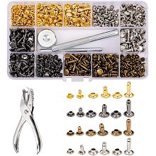 ARRICRAFT 360 Sets Leather Rivets Kit, Double Cap Rivet Tubular Metal Studs with 3 × Setting Tools for Leather Craft, Clothes, Shoes, Bags, Belts Repair Decoration (4 Colors & 3 Sizes)