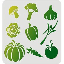 FINGERINSPIRE Vegetable Stencil 11.8x11.8inch Reusable Farm Vegetable Template Pumpkin Tomato Chili Carrot Broccoli Mushroom Stencil for Painting on Wood, Fabric, Paper, Wall