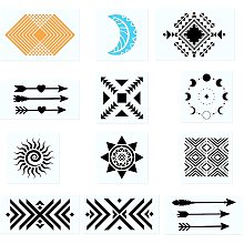 GORGECRAFT 12 Piece Geometric Stencil Art Tribal Sign Stencils Geometric Arrow Pattern Painting Template for Farmhouse Wood Sign Furniture Floor DIY Scrap Booking Card-Making