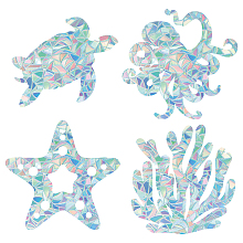 GORGECRAFT 16Pcs Sea Animal Window Decals Prism Window Stickers Turtles Sea Star Octopus Coral Rainbow Clings Static Decals for Glass Sliding Door Windows Prevent Birds Strikes