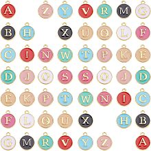 SUNNYCLUE 1 Box 52Pcs 26 Alphabet Charms A-Z Flat Round Gold Plated Initials Double Sided Alloy Enamel Letter Pendants with Hole for Personalized Jewelry Making DIY Supplies, Mixed Color