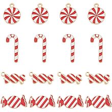 SUNNYCLUE 1 Box 40pcs 4 Styles Christmas Candy Charms Bulk Candy Cane Charms Round Alloy Enamel Holiday Red White Candies Charm for Jewelry Making Charms DIY Necklace Earring Women Adults Craft