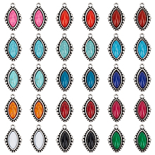 PandaHall Elite 30Pcs 15 Colors Zinc Alloy Pendants, with Resin, Horse Eye, Mixed Color, 23.5x14.5x5.5mm, Hole: 1.8mm, 2pcs/color