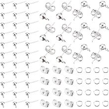 PandaHall Elite 100pcs Earring Post Ball Earring Studs 304 Stainless Steel Ball Ear Pin with Loop and Butterfly Earring Backs Jump Rings for Dangle Earring Making Charms Jewelry Making