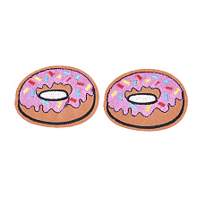 Honeyhandy Computerized Embroidery Cloth Iron On Patches, Costume Accessories, Appliques, Donut, Light Salmon, 49x64.5x1mm