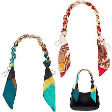 WADORN 2 Colors Metal Handbag Chain with Silk Scarf, 16.54 Inch Short Purse Handle Chain Silk Ribbon Bag Decoration Chain Bag Extension Chain Shoulder Bag Strap Handle for Purses Making Accessories