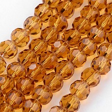 Honeyhandy Transparent Glass Bead Strands, Imitate Austrian Crystal, Faceted, Round, Goldenrod, 8mm, Hole: 1mm, about 70~72pcs/strand, 20~21 inch