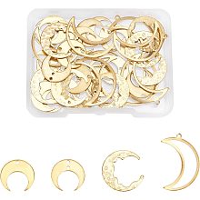 SUPERFINDINGS 40Pcs 4 Style Brass Moon Pendant Hollow Crescent Moon Frame Charms Unplated Filigree Crescent Pendants for Bracelets Jewelry Making, Hole: 1-1.4mm