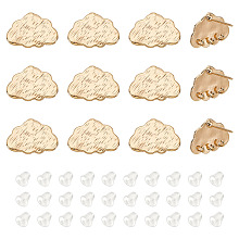 GOMAKERER 12Pcs Cloud Shape Brass Stud Earring Findings, with Horizontal Loop, Nickel Free, 30Pcs Plastic Ear Nuts, Real 18K Gold Plated, 11x16mm, Hole: 1mm, Pin: 0.8mm