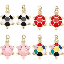 NBEADS 8 Pcs Turtle Charms, 4 Colors Brass Enamel Sea Turtle Pendants Real 16K Gold Plated Tortoise Charms with Jump Rings Metal Sea Animal Bead Charm for DIY Craft Necklace Bracelet Jewelry Making