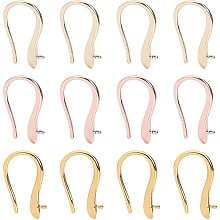 Pandahall Elite 3 Colors 18K Gold Plated Earring Hooks 24pcs Ear Wire Brass Bearring Hooks Earring Fish Hooks with Eyepin for Half Drilled Beads DIY Earring Making, 14.7mm Long, Gold&Light Gold&Rose Gold