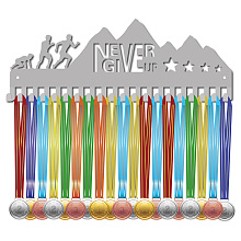 CREATCABIN Never Give Up Medal Holder Display Hanger Rack Sports Metal Wall Mount with 20 Hooks Over 60 Medals for Race Runner Players Gymnastics Gymnast Rock Climbing Silver 15.7 x 5.7 Inch