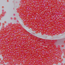 Honeyhandy 8/0 Round Glass Seed Beads, Grade A, Transparent Colours Rainbow, Red, 2.8~3.2mm, Hole: 1.0mm, about 15000pcs/pound