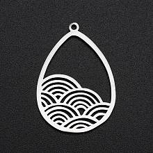 Honeyhandy 201 Stainless Steel Pendants, Laser Cut, Teardrop with Rainbow, Stainless Steel Color, 30x21x1mm, Hole: 1.4mm