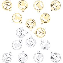 SUNNYCLUE 1 Box 16Pcs 4 Styles Flat Round Hollow Charms Stainless Steel Heart Pendants Ring Shape for Necklaces Earrings DIY Crafts Making Supplies Accessories, Golden Silver