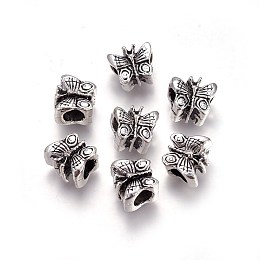 Honeyhandy Alloy European Beads, Large Hole Beads, Butterfly, Antique Silver, 10.5x12x9mm, Hole: 5mm