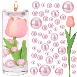 BENECREAT Vase Fillers for Centerpiece Floating Candles, including Imitation Leather Artificial Tulip Flower, with Plastic Imitation Pearl Undrilled/No Hole Beads, Mixed Color, Beads: 10~30mm, 96pcs, Flower: 330x68x36mm, 4pcs