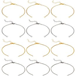 NBEADS 12 Pcs 4 Styles Slider Chain Bracelets, 7.08" Long Adjustable Slider Bracelets 304 Stainless Steel Cable Extender Chains with Lobster Claw Clasps for Jewellery Making