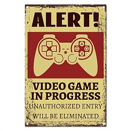 CREATCABIN Alert Video Game in Progress Metal Tin Signs Retro Vintage Poster Wall Decor Garage Farmhouse Garden Bar Club Door Yard Decorations 8X12Inch