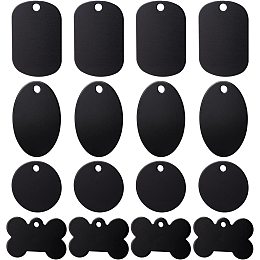 BENECREAT 40Pcs Black 4 Style Aluminum Stamping Blanks Tags Flat Round Oval Rectangle Bone Shape Tags with Hole for Necklace Bracelet Jewelry Pendant