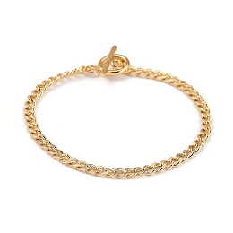 Honeyhandy Brass Curb Chain Bracelets, with 304 Stainless Steel Toggle Clasps, Golden, 20cm(7-7/8 inch)