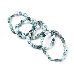 Honeyhandy Natural Larimar Bead Stretch Bracelets, Tumbled Stone, Nuggets, Inner Diameter: 2~2-1/4 inch(5.2~5.6cm)