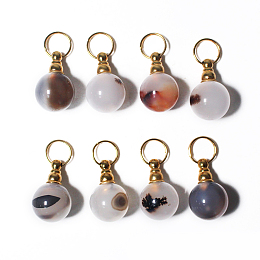 Natural Agate Perfume Bottle Pendants, with Real 18K Gold Plated Metal Covers, Round, 30~50cm