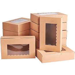 BENECREAT 12pcs PVC Paper Box with Window, 5.3x8.5x2inch Kraft Paper Gift Boxes for Crafting Cupcake and Candy