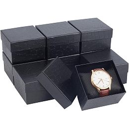 NBEADS 10 Pcs Paper Gift Boxes, 3.46×3.21×2.09 Inch Square Watch Box Kraft Jewelry Gift Box with Pillow Cardboard Bracelet Storage Box for Jewelry Anniversaries Weddings Birthdays Gift, Black