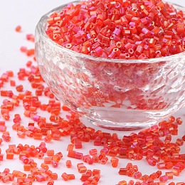 Honeyhandy 11/0 Two Cut Glass Seed Beads, Hexagon, Trans.Colours Rainbow, Dark Red, Size: about 2.2mm in diameter, about 37500pcs/Pound