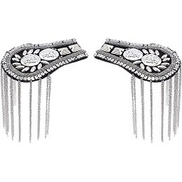 SUPERFINDINGS 2Pcs Shoulder Epaulets Tassel Platinum Fringe Shoulder Pads Blazer Epaulet Metal Fashion Shoulder Jewelry Rhinestones Cloth Accessories Brooches for Men and Women,187x61x8mm