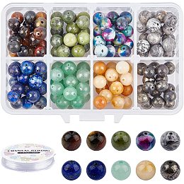 NBEADS 144 Pcs Natural Gemstone Beads, Round Stone Loose Beads with Elastic Crystal Thread DIY Jewelry Set Kits