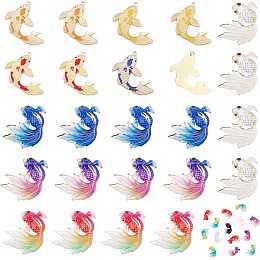 NBEADS 64 Pcs Goldfish Charms Pendants, 12 Colors UV Printing Fish Resin Cabochons Alloy Enamel Koi Fish Pendants for Necklace Earrings Bracelets Jewelry Making Accessory