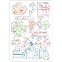 GLOBLELAND Books and Movies Pattern Silicone Clear Stamps Rose Popcorn Ink Feather Theme for Card Making DIY Scrapbooking Photo Album Decorative Paper Craft,6.3x4.3 Inches