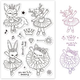 GLOBLELAND Animal Ballet Silicone Clear Stamps Fox Rabbit Deer Cat Transparent Stamps for Birthday Easter Valentine's Day Cards Making DIY Scrapbooking Photo Album Decoration Paper Craft