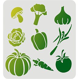 FINGERINSPIRE Vegetable Stencil 11.8x11.8inch Reusable Farm Vegetable Template Pumpkin Tomato Chili Carrot Broccoli Mushroom Stencil for Painting on Wood, Fabric, Paper, Wall