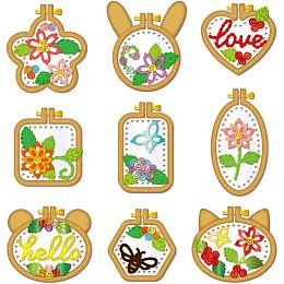 MAYJOYDIY 9 Sets Embroidery Hoop Cutting Dies Embroidery Theme Carbon Steel Cutting Dies Stencils Free Combination Flower Bee Craft Die Cutting Embossing Stencils for Scrapbook Album Card Decoration