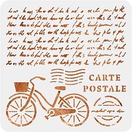 Bicycle Stencil Bicycle Template Vintage Carte POSTALE Word Stamp Combination Patterns 11.8×11.8inch for Painting on Wood, Canvas, Paper, Fabric, Floor, Wall and Tile