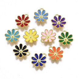 Honeyhandy Rack Plating Alloy Enamel Pendants, Cadmium Free & Nickel Free & Lead Free, Golden, Flower, Mixed Color, 17x14.5x4.5mm, Hole: 1.5x2.5mm