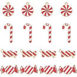 SUNNYCLUE 1 Box 40pcs 4 Styles Christmas Candy Charms Bulk Candy Cane Charms Round Alloy Enamel Holiday Red White Candies Charm for Jewelry Making Charms DIY Necklace Earring Women Adults Craft