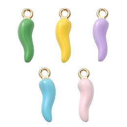 Honeyhandy 5Pcs 5 Colors Alloy Enamel Pendants, Cadmium Free & Nickel Free & Lead Free, Light Gold, Hot Horn of Plenty/Italian Horn Cornicello Charms, Mixed Color, 21x6x6mm, Hole: 2mm, 1pc/color